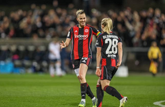 GER, Frankfurt, Eintracht Frankfurt vs TSG Hoffenheim, Google Pixel Bundesliga, Fussball, DFB, Spielzeit 2025 2026, Stadion am Brentanobad, 15. Spieltag im Bild: Rebecka Blomqvist (Eintracht Frankfurt Frauen 28) erzielt das 2:0, Tor, Jubel und Freude, Emotionen DFB DFL REGULATIONS PROHIBIT ANY USE OF PHOTOGRAPHS AS IMAGE SEQUENCES AND OR QUASI-VIDEO, 18.03.2026 Copyright: HMBxMedia HendrikxHamelau