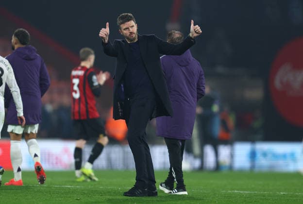 Bournemouth, England, 20th March 2026. Michael Carrick, Manager of Manchester United, ManU gestures to the fans after the AFC Bournemouth vs Manchester United Premier League match at the Vitality Stadium, Bournemouth. Picture credit should read: Paul Terry Sportimage EDITORIAL USE ONLY. No use with unauthorised audio, video, data, fixture lists, club league logos or live services. Online in-match use limited to 120 images, no video emulation. No use in betting, games or single club league player publications. SPI_061_PT_Bournemouth_Man_Utd SPI-4628-0061