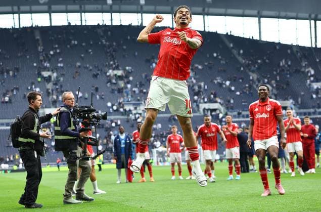 Morgan Gibbs-White of Nottingham Forest celebrates after the match Tottenham Hotspur v Nottingham Forest, Premier League, Football, Tottenham Hotspur Stadium, London, UK - 22 Mar 2026London Tottenham Hotspur Stadium United Kingdom EDITORIAL USE ONLY No use with unauthorised audio, video, data, fixture lists, club league logos or live services. Online in-match use limited to 120 images, no video emulation. No use in betting, games or single club league player publications. Copyright: xMichaelxZemanek Shutterstockx 16783329bx