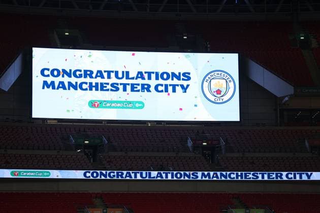 Carabao message on the internal big screen at full-time Arsenal v Manchester City, EFL Carabao Cup, Final, Football, Wembley Stadium, London, UK - 22 Mar 2026London Wembley Stadium United Kingdom EDITORIAL USE ONLY No use with unauthorised audio, video, data, fixture lists, club league logos or live services. Online in-match use limited to 120 images, no video emulation. No use in betting, games or single club league player publications. Copyright: xKieranxMcManus Shutterstockx 16783332nb
