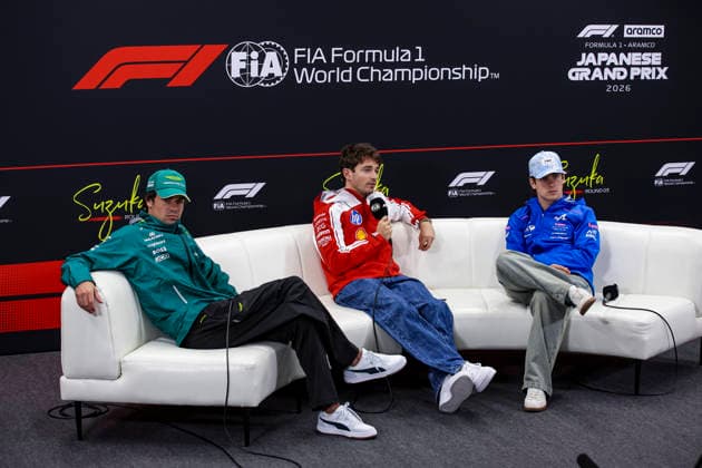 F1 - JAPANESE GRAND PRIX 2026 LECLERC Charles (mco), Scuderia Ferrari SF-26, portrait STROLL Lance (can), Aston Martin F1 Team Honda AMR26, portrait COLAPINTO Franco (arg), Alpine F1 Team A526, portrait press conference, PK, Pressekonferenz during the Formula 1 Japanese Grand Prix 2026, 3rd round of the 2026 Formula One World Championship, WM, Weltmeisterschaft from March 27 to 29, 2026 on the Suzuka Circuit, in Suzuka, Japan - SuzukaJapan Copyright: xXavixBonillax