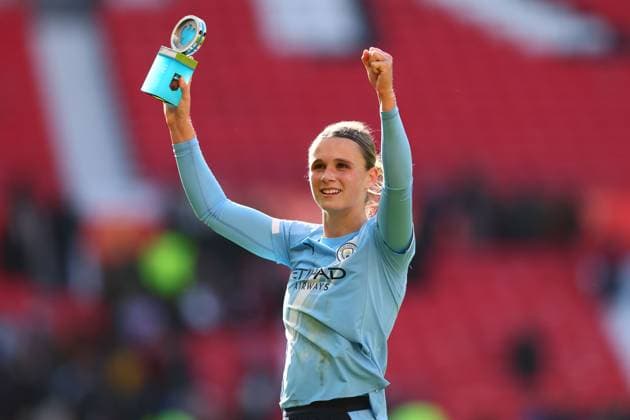 Kerstin Casparij of Manchester City celebrates at the end of the match Manchester United, ManU Women v Manchester City Women, Barclays Women s Super League 2025-26, Football, Old Trafford, Manchester, UK - 28 Mar 2026Manchester Old Trafford United Kingdom EDITORIAL USE ONLY No use with unauthorised audio, video, data, fixture lists, club league logos or live services. Online in-match use limited to 120 images, no video emulation. No use in betting, games or single club league player publications. Copyright: xPaulxCurrie Shutterstockx 16788951at