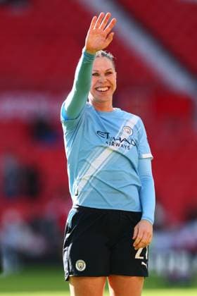 Rebecca Knaak of Manchester City celebrates at the end of the match Manchester United, ManU Women v Manchester City Women, Barclays Women s Super League 2025-26, Football, Old Trafford, Manchester, UK - 28 Mar 2026Manchester Old Trafford United Kingdom EDITORIAL USE ONLY No use with unauthorised audio, video, data, fixture lists, club league logos or live services. Online in-match use limited to 120 images, no video emulation. No use in betting, games or single club league player publications. Copyright: xPaulxCurrie Shutterstockx 16788951av