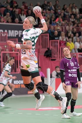 Luisa Schulze (FrischAuf Goeppingen, 33) beim Wurf Tor TusSies Metzingen vs. FrischAuf Goeppingen , Handball, Alsco HBF, 21.Ligaspieltag, Saison 2025 2026, 28.03.2026 TusSies Metzingen vs. FrischAuf Goeppingen , Handball, Alsco HBF, 21.Ligaspieltag, Saison 2025 2026, 28.03.2026 Tuebingen Copyright: xEibner-Pressefoto TobiasxBaurx EP_TBR