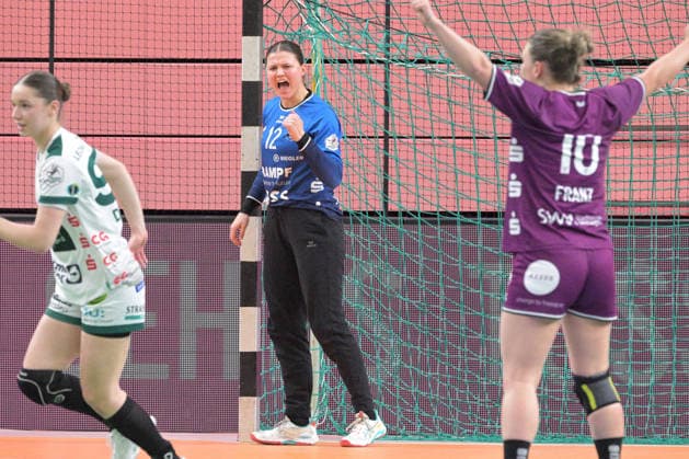 Marie Kristin Weiss (TusSies Metzingen, 12) im Tor Jubelt nach der Parade TusSies Metzingen vs. FrischAuf Goeppingen , Handball, Alsco HBF, 21.Ligaspieltag, Saison 2025 2026, 28.03.2026 TusSies Metzingen vs. FrischAuf Goeppingen , Handball, Alsco HBF, 21.Ligaspieltag, Saison 2025 2026, 28.03.2026 Tuebingen Copyright: xEibner-Pressefoto TobiasxBaurx EP_TBR
