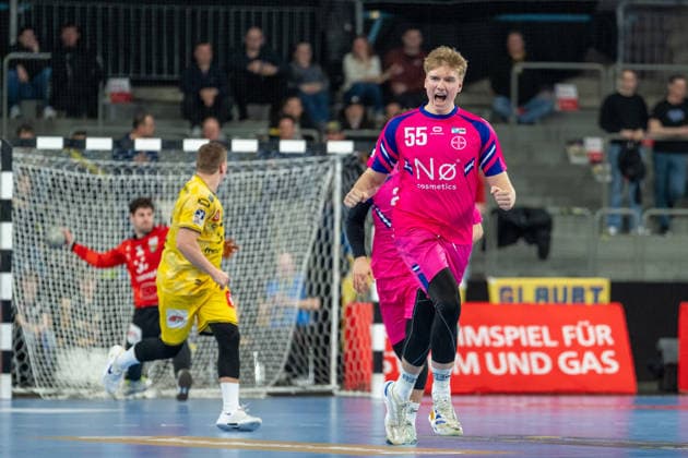 Frederik Sondermann (TSV Bayer Dormagen, 55) jubelt nach einem Tor HSG Krefeld Niederrhein vs. TSV Bayer Dormagen, Handball, 2.HBL, 25.Spieltag, Saison 2025 26, 28.03.2026, HSG Krefeld Niederrhein vs. TSV Bayer Dormagen, Handball, 2.HBL, 25.Spieltag, Saison 2025 26, 28.03.2026 Krefeld Copyright: xEibner-Pressefoto LukasxBaldygax EP_LBA