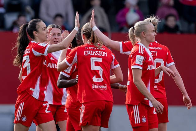 Die Muenchnerinnen bejubel mit Natalia Padilla Bidas (FC Bayern Muenchen Frauen, 23) deren Tor zum 2:0 GER, FC Bayern Muenchen Frauen vs. 1. FC Nuernberg, Fussball, Google Pixel Frauen-Bundesliga, 22. Spieltag, Saison 2025 2026, 28.03.2026. (DFL DFB REGULATIONS PROHIBIT ANY USE OF PHOTOGRAPHS as IMAGE SEQUENCES and or QUASI-VIDEO). GER, FC Bayern Muenchen Frauen vs. 1. FC Nuernberg, Fussball, Google Pixel Frauen-Bundesliga, 22. Spieltag, Saison 2025 2026, 28.03.2026. Muenchen Copyright: xEibner-Pressefoto HeikexFeinerx EP_HFR