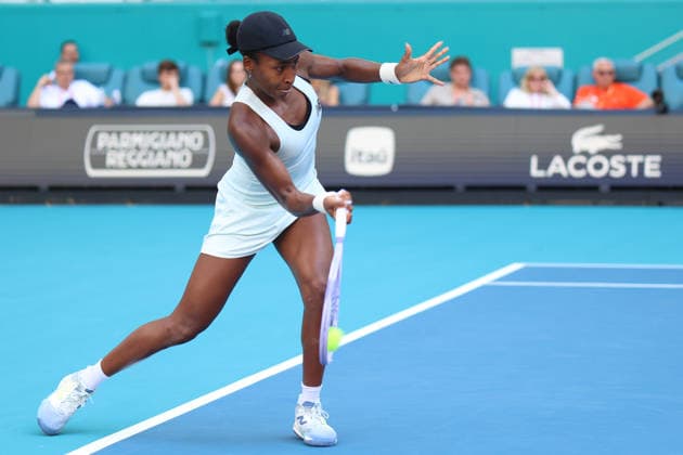 March 28, 2026, Miami Gardens, Florida, USA: COCO GAUFF (USA) in action during her women s singles finals match against ARYNA SABALENKA, at the Miami Open at Hard Rock Stadium in Miami Gardens, Florida. ARYNA SABALENKA won the womenâ€⠢s singles title after defeating COCO GAUFF (USA) 6:2, 4:6, 6:3. Tennis 2026: Miami Open Womenâ€⠢S Singles Finals: Sablenka 6:2, 4:6, 6:3 Gauff - ZUMAv151 20260328_zsp_v151_046 Copyright: xLorenzoxVasquezx