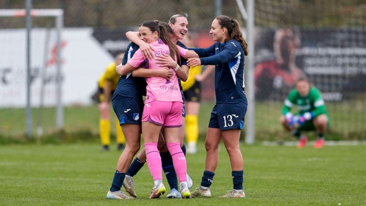 v.li.: Svenja Vöhringer (TSG II, 24), Romy Bräutigam (Torwart, Torhüterin, TSG II, 1), Rieke Jungebloed (TSG II, 16), Leni Wileschek (TSG II, 13), Spielerinnen der TSG 1899 Hoffenheim II (U20), Jubel nach dem Schlusspfiff, Freude über den Sieg, Sieger, Gewinner, jubelt, jubeln, fröhlich, positiv, freut sich, freuen, optimistisch, Highlight, Action, Aktion, 29.03.2026, St. Leon-Rot (Deutschland), Fussball, Frauen, Regionalliga Süd, TSG 1899 Hoffenheim U20 - SV 67 Weinberg, 29.03.2026, St. Leon-Rot (Deutschland), Fussball, Frauen, Regionalliga Süd, TSG 1899 Hoffenheim U20 - SV 67 Weinberg, DFB DFL REGULATIONS PROHIBIT ANY USE OF PHOTOGRAPHS AS IMAGE SEQUENCES AND OR QUASI-VIDEO.