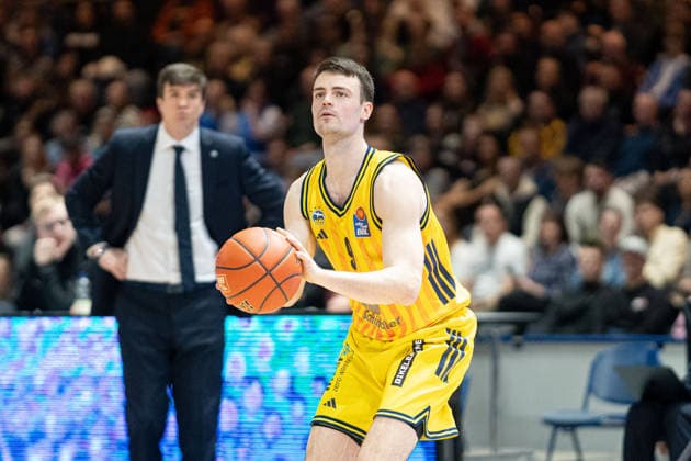 Jonas Mattisseck (Nr. 9 Alba Berlin) GER, Basketball Loewen Braunschweig gegen Alba Berlin, Basketball, easyCredit BBL, Woche 26, Spielzeit 2025 26, 29.03.2026 GER, Basketball Loewen Braunschweig gegen Alba Berlin, Basketball, easyCredit BBL, Woche 26, Spielzeit 2025 26, 29.03.2026 Braunschweig Copyright: xEibner-Pressefoto DanielxREINELTx EP_DRT