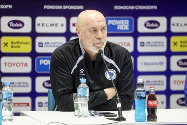 press conference, PK, Pressekonferenz of Bosnia and Herzegovina national team, Nationalteam Sergej Barbarez, head coach of the Bosnia and Herzegovina national football team, speaks during a press conference on March 30, 2026 in Sarajevo, Bosnia and Herzegovina, ahead of the FIFA World Cup, WM, Weltmeisterschaft, Fussball 2026 play-off match against Italy. ArminxDurgut PIXSELL