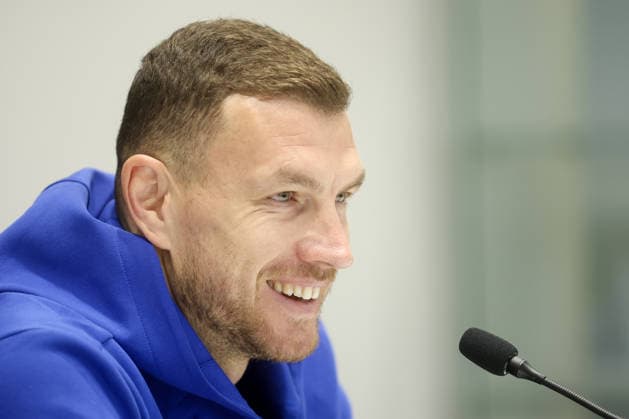 press conference, PK, Pressekonferenz of Bosnia and Herzegovina national team, Nationalteam Player and captain of Bosnia and Herzegovina national team, Edin Dzeko, speaks during a press conference on March 30, 2026 in Sarajevo, Bosnia and Herzegovina, ahead of the FIFA World Cup, WM, Weltmeisterschaft, Fussball 2026 play-off match against Italy. ArminxDurgut PIXSELL