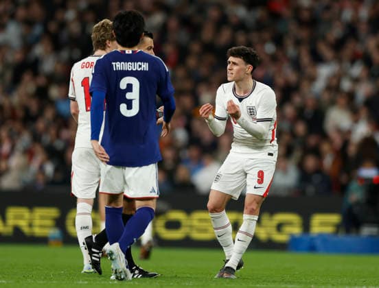 London, England, 31st March 2026. Phil Foden of England showing frustration during the England vs Japan International Friendly, Länderspiel, Nationalmannschaft match at Wembley Stadium, London. Picture credit should read: Matthew Impey Sportimage EDITORIAL USE ONLY. No use with unauthorised audio, video, data, fixture lists, club league logos or live services. Online in-match use limited to 120 images, no video emulation. No use in betting, games or single club league player publications. SPI_046_MI_Eng_Japan SPI-4662-0045