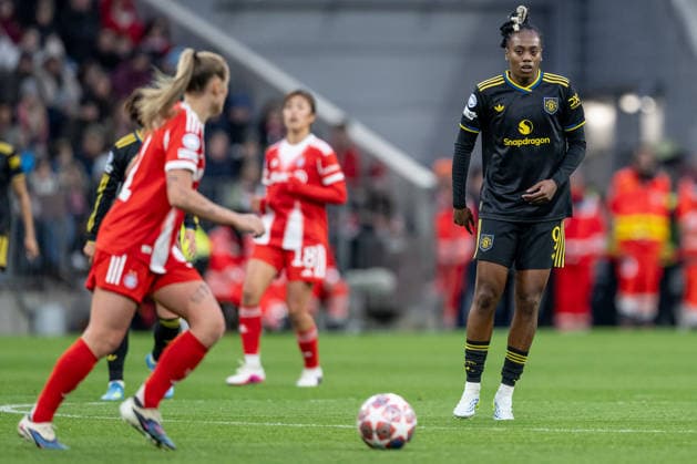 Melvine Malard Manchester United, ManU WFC, 09) GER, FC Bayern Muenchen vs. Manchester United W.F.C., Fussball, UEFA Womans Champions League, Viertelfinale Rueckspiel, Saison 2025 2026, 01.04.2026. GER, FC Bayern Muenchen vs. Manchester United W.F.C., Fussball, UEFA Womans Champions League, Viertelfinale Rueckspiel, Saison 2025 2026, 01.04.2026. Muenchen Copyright: xEibner-Pressefoto HeikexFeinerx EP_HFR