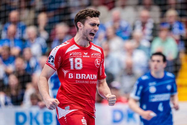 Jubel bei Florian Drosten (MT Melsungen, 18) GER, TBV Lemgo Lippe vs. MT Melsungen, Handball, 1. Bundesliga, 27. Spieltag, Spielzeit 2025 2026, 04.04.2026 GER, TBV Lemgo Lippe vs. MT Melsungen, Handball, 1. Bundesliga, 27. Spieltag, Spielzeit 2025 2026, 04.04.2026 Lemgo Copyright: xEibner-Pressefoto JanxRollingerx EP_JSK