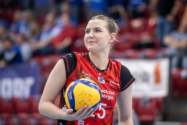 Marta Kamelija Levinska (Dresdner SC, 15) GER, Allianz MTV Stuttgart - Dresdner SC, Volleyball Bundesliga, VBL, Spielzeit 2025 2026, Playoffs Halbfinale, Spiel 1, 05.04.2026 GER, Allianz MTV Stuttgart - Dresdner SC, Volleyball Bundesliga, VBL, Spielzeit 2025 2026, Playoffs Halbfinale, Spiel 1, 05.04.2026 Stuttgart Copyright: xSandyxDinkelackerx EP_SDR