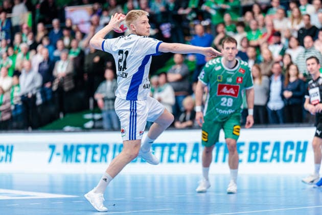 Siebenmeter, Frederik Bo Andersen (Handball Verein Hamburg, 21) GER, GWD Minden vs. Handball Sport Verein Hamburg, Handball, 1. Bundesliga, 27. Spieltag, Spielzeit 2025 2026, 05.04.2026 GER, GWD Minden vs. Handball Sport Verein Hamburg, Handball, 1. Bundesliga, 27. Spieltag, Spielzeit 2025 2026, 05.04.2026 Minden Copyright: xEibner-Pressefoto JanxRollingerx EP_JSK