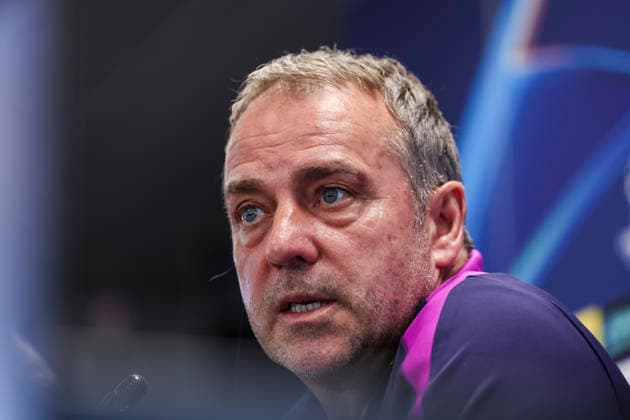 April 7, 2026, Sant Joan Despi, Barcelona, SPAIN: Hansi Flick, head coach of FC Barcelona, Barca attends his press conference, PK, Pressekonferenz during the training day of FC Barcelona ahead the UEFA Champions League 2025 26, Quarter-finals First Leg, football match against Atletico de Madrid at Ciudad Esportiva Joan Gamper on April 07, 2026 in Sant Joan Despi, Barcelona, Spain. FC Barcelona Training And Press Conference - Uefa Champions League 2025 26 Quarter-Finals First Leg - ZUMAa181 20260407_zaa_a181_058 Copyright: xJavierxBorregox