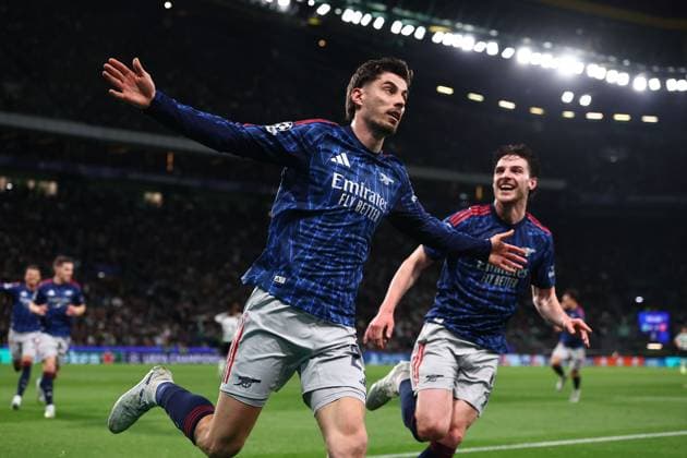 Kai Havertz of Arsenal celebrates scoring the winning match goal Sporting v Arsenal, UEFA Champions League, Quarter Final, First Leg, Football, Estadio Jose Alvalade, Lisbon, Portugal - 07 Apr 2026Lisbon Estádio José Alvalade Portugal EDITORIAL USE ONLY No use with unauthorised audio, video, data, fixture lists, club league logos or live services. Online in-match use limited to 120 images, no video emulation. No use in betting, games or single club league player publications. Copyright: xMichaelxZemanek Shutterstockx 16811860ar