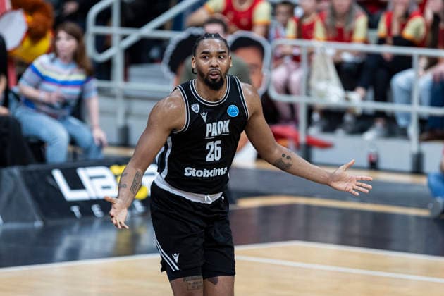 UCAM Murcia CB vs PAOK BC, FIBA ‹‹Europe Cup Ben Moore, American power forward for PAOK BC, during the game, UCAM Murcia CB vs PAOK BC, FIBA ‹‹Europe Cup, Semifinals, second leg, Murcia Sports Palace, Region of Murcia, Spain, 08 April 2026. Murcia Palace Region of Murcia Spain Copyright: xPascuxMendezx