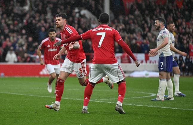 Neco Williams of Nottingham Forest celebrates after scoring the team s first goal Nottingham Forest v Aston Villa, Premier League, Football, City Ground, Nottingham, UK - 12 Apr 2026Nottingham City Ground United Kingdom EDITORIAL USE ONLY No use with unauthorised audio, video, data, fixture lists, club league logos or live services. Online in-match use limited to 120 images, no video emulation. No use in betting, games or single club league player publications. Copyright: xAnnaxGowthorpe Shutterstockx 16823615y