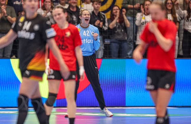 GER, Hamm, Deutschland vs Belgien, EHF EURO Qualifiers, Handball, EHF, Spielzeit 2025 2026, WESTPRESS arena, 6. Spieltag im Bild: Katharina Filter (Deutschland Handball Frauen 42), Tor, Jubel und Freude, Emotionen DFB DFL REGULATIONS PROHIBIT ANY USE OF PHOTOGRAPHS AS IMAGE SEQUENCES AND OR QUASI-VIDEO, 12.04.2026 Copyright: HMBxMedia HendrikxHamelau