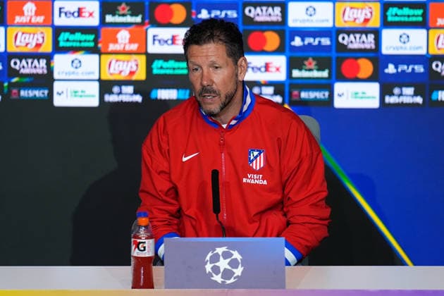 April 13, 2026, Madrid, Madrid, Spain: Diego Pablo Simeone, head coach of Atletico de Madrid, attends his press conference, PK, Pressekonferenz during the training day of Atletico de Madrid ahead the UEFA Champions League 2025 26 Quarter-Final Second Leg match against FC Barcelona, Barca at Riyadh Air Metropolitano on April 13, 2026, in Madrid, Spain. Atletico De Madrid Training Session And Press Conference - UEFA Champions League 2025 26 Quarter-Final Second Leg - ZUMAa181 20260413_zaa_a181_192 Copyright: xDennisxAgyemanx