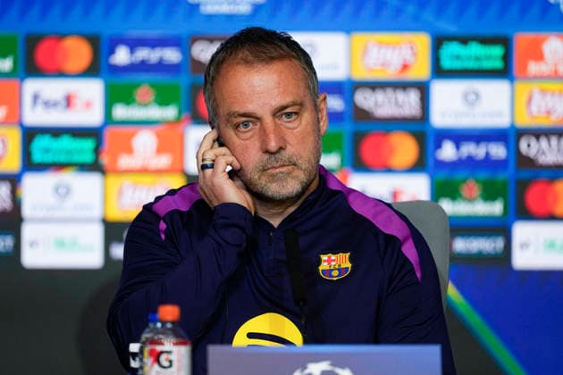 April 13, 2026, Madrid, Madrid, Spain: Hansi Flick attends his press conference, PK, Pressekonferenz during the training day of FC Barcelona, Barca ahead the UEFA Champions League 2025 26 Quarter-Final Second Leg match against Atletico de Madrid at Riyadh Air Metropolitano on April 13, 2026, in Madrid, Spain. Madrid Spain - ZUMAa181 20260413_zaa_a181_237 Copyright: xOscarxJ.xBarrosox