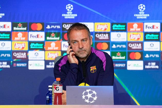 April 13, 2026, Madrid, Madrid, Spain: Hansi Flick attends his press conference, PK, Pressekonferenz during the training day of FC Barcelona, Barca ahead the UEFA Champions League 2025 26 Quarter-Final Second Leg match against Atletico de Madrid at Riyadh Air Metropolitano on April 13, 2026, in Madrid, Spain. FC Barcelona Training Session And Press Conference - UEFA Champions League 2025 26 Quarter-Final Second Leg - ZUMAa181 20260413_zaa_a181_245 Copyright: xOscarxJ.xBarrosox