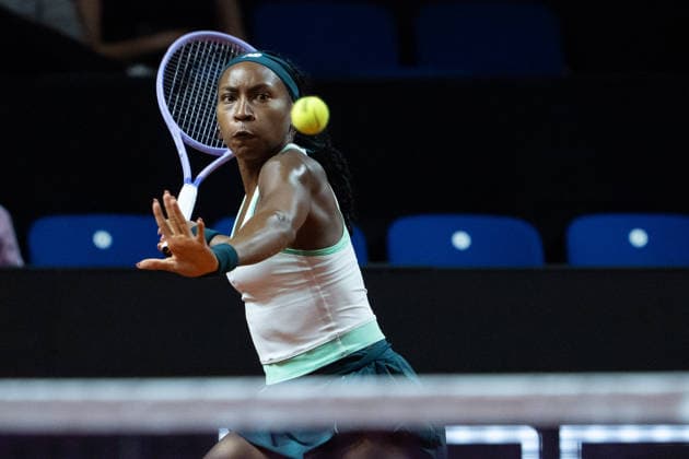 Coco Gauff (USA) im Bild am Ball, Aktion, GER, Liudmila Samsonova vs. Coco Gauff, Tennis, ATP, Tennis Herren Turnier, WTA, Tennis Damen 500, Porsche Tennis Grand-Prix, 15.04.2026, GER, Liudmila Samsonova vs. Coco Gauff, Tennis, ATP-Turnier, WTA 500, Porsche Tennis Grand-Prix, 15.04.2026, Stuttgart Copyright: xEibner-Pressefoto EdwardxCheungx EP_ECG