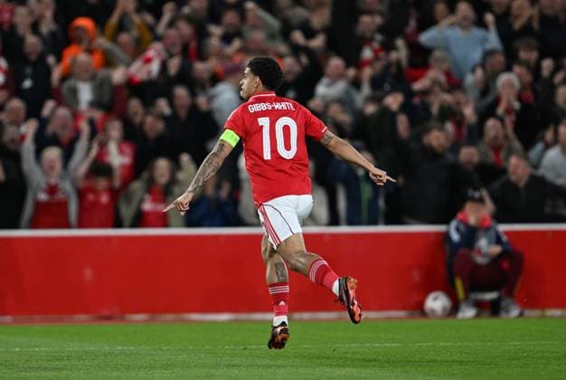 Morgan Gibbs-White of Nottingham Forest celebrates after scoring the team s first goal Nottingham Forest v Porto, UEFA Europa League, Quarter Final, Second Leg, Football, City Ground, Nottingham, UK - 16 Apr 2026Nottingham City Ground United Kingdom EDITORIAL USE ONLY No use with unauthorised audio, video, data, fixture lists, club league logos or live services. Online in-match use limited to 120 images, no video emulation. No use in betting, games or single club league player publications. Copyright: xAnnaxGowthorpe Shutterstockx 16828681y