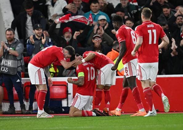 Morgan Gibbs-White of Nottingham Forest celebrates after scoring the team s first goal Nottingham Forest v Porto, UEFA Europa League, Quarter Final, Second Leg, Football, City Ground, Nottingham, UK - 16 Apr 2026Nottingham City Ground United Kingdom EDITORIAL USE ONLY No use with unauthorised audio, video, data, fixture lists, club league logos or live services. Online in-match use limited to 120 images, no video emulation. No use in betting, games or single club league player publications. Copyright: xAnnaxGowthorpe Shutterstockx 16828681z