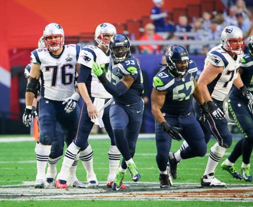 Feb 1, 2015 - Glendale, Arizona, U.S. - New England Patriots tackle SEBASTIAN VOLLMER follows the play against the Seattle Seahawks at Super Bowl XLIV, held at the University Of Phoenix Stadium. Copyright: xAnthonyxBeharx