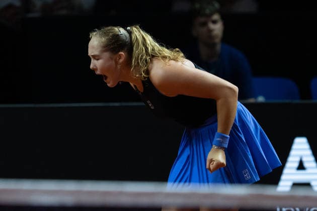 Mirra Andreeva (RUS) im Bild, Jubel, Emotion, Freude, Geste, GER, Mirra Andreeva vs. Iga Swiatek, Tennis, ATP, Tennis Herren Turnier, WTA, Tennis Damen 500, Porsche Tennis Grand-Prix, Viertelfinale, 15.04.2026, GER, Mirra Andreeva vs. Iga Swiatek, Tennis, ATP-Turnier, WTA 500, Porsche Tennis Grand-Prix, Viertelfinale, 15.04.2026, Stuttgart Copyright: xEibner-Pressefoto EdwardxCheungx EP_ECG