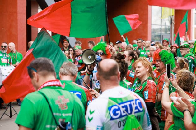 Fanmarsch der Fans des SC Magdeburg GER, Bergischer HC vs. SC Magdeburg, Handball, DHB-Pokal, LIDL Final4, Halbfinale, Spielzeit 2025 2026, 18.04.2026, GER, Bergischer HC vs. SC Magdeburg, Handball, DHB-Pokal, LIDL Final4, Halbfinale, Spielzeit 2025 2026, 18.04.2026, Koeln Copyright: xEibnerxPressefoto OliverxSchmidtx EP_OST
