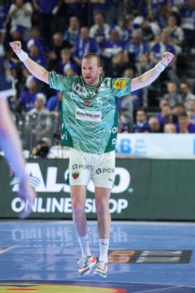 GER, Lanxess Arena Koeln, HBL, LIDL FINAL4, Men, 1. Halbfinale: TVB Lemgo Lippe vs. Fuechse Berlin 18.04.2026, Lanxess Arena , Koeln , GER, Lanxess Arena Koeln, HBL, LIDL FINAL4, Men, 1. Halbfinale: TVB Lemgo Lippe vs. Fuechse Berlin, im Bild: Max Darj (Fuechse Berlin 5), freut sich ueber seinen Treffer