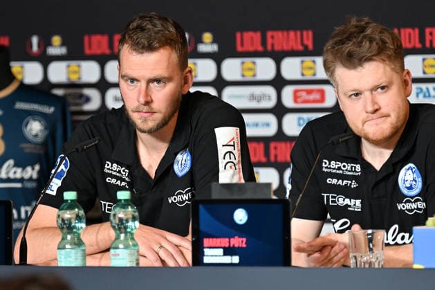 GER, Lanxess Arena Koeln, HBL, LIDL FINAL4, Men, 2. Halbfinale: bergischer HC vs. SC Magdeburg 19.04.2026, Lanxess Arena , Koeln , GER, Lanxess Arena Koeln, HBL, LIDL FINAL4, Men, 2. Halbfinale: bergischer HC vs. SC Magdeburg, im Bild: Markus Pütz Puetz Co-Trainer (BHC), und Fabian Gutbrod sportlicher Leiter