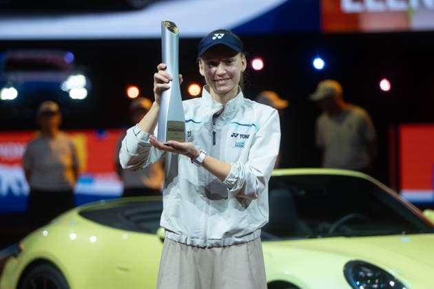 Siegerin Elena Rybakina (KAZ) im Bild mit Sieger Pokal vor Porsche 911, Freude, Jubel, Emotion, GER, Elena Rybakina vs. Karolina Muchova, Tennis, ATP, Tennis Herren Turnier, WTA, Tennis Damen 500, Porsche Tennis Grand-Prix, Finale, 19.04.2026, GER, Elena Rybakina vs. Karolina Muchova, Tennis, ATP-Turnier, WTA 500, Porsche Tennis Grand-Prix, Finale, 19.04.2026, Stuttgart Copyright: xEibner-Pressefoto EdwardxCheungx EP_ECG