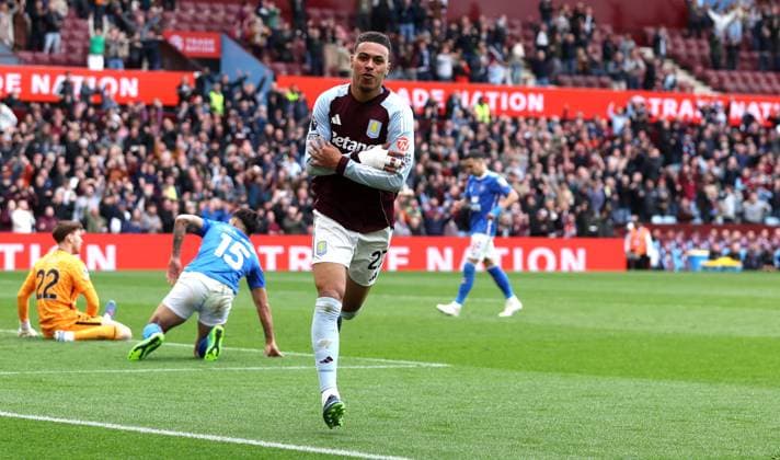 Morgan Rogers of Aston Villa celebrates scoring a goal to make the score 3-1 Aston Villa v Sunderland, Premier League, Football, Villa Park, Birmingham, UK - 19 Apr 2026Birmingham Villa Park United Kingdom EDITORIAL USE ONLY No use with unauthorised audio, video, data, fixture lists, club league logos or live services. Online in-match use limited to 120 images, no video emulation. No use in betting, games or single club league player publications. Copyright: xKieranxMcManus Shutterstockx 16832205ba
