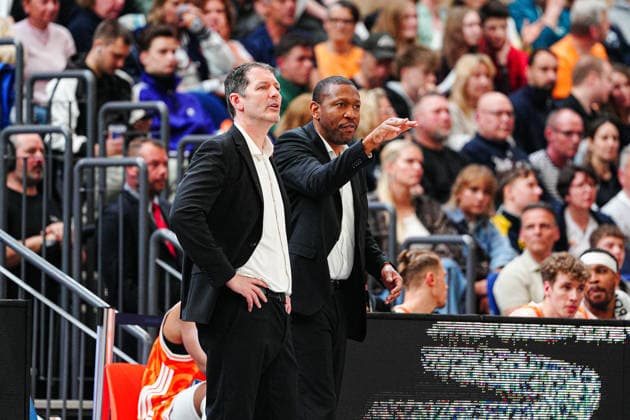 TY Harrelson (Ratiopahrm Ulm Headcoach), Tyron McCoy (Ratiopahrm Ulm Assistant Coach) GER, Rostock Seawolves vs. Ratiopharm Ulm, Basketball, Bundesliga, Spieltag 30, Saison 2025 2026, 19.04.2026 GER, Rostock Seawolves vs. Ratiopharm Ulm, Basketball, Bundesliga, Spieltag 30, Saison 2025 2026, 19.04.2026 Rostock Copyright: xEibner-Pressefoto MarcelxvonxFehrnx EP_MFN