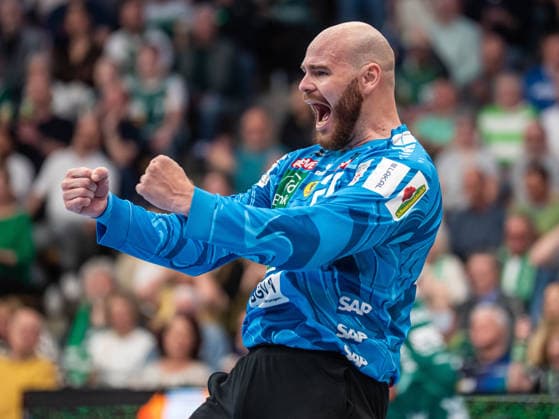 MIke Jensen (Rhein-Neckar Loewen, 20) jubelt lautstark, Frisch Auf Goeppingen vs. Rhein-Neckar Loewen, Handball, 1. Bundesliga, Herren, Spielzeit 2025 2026, 23.04.2026, Frisch Auf Goeppingen vs. Rhein-Neckar Loewen, Handball, 1. Bundesliga, Herren, Spielzeit 2025 2026, 23.04.2026 Goeppingen Copyright: xEibner-Pressefoto MichaelxSchmidx EP_MST