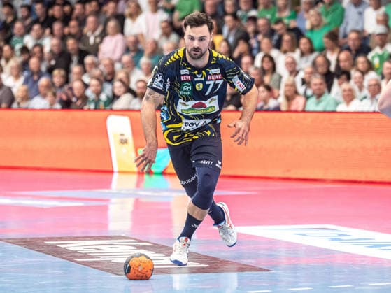 Dani Baijens (Rhein-Neckar Loewen, 77) am Ball, Frisch Auf Goeppingen vs. Rhein-Neckar Loewen, Handball, 1. Bundesliga, Herren, Spielzeit 2025 2026, 23.04.2026, Frisch Auf Goeppingen vs. Rhein-Neckar Loewen, Handball, 1. Bundesliga, Herren, Spielzeit 2025 2026, 23.04.2026 Goeppingen Copyright: xEibner-Pressefoto MichaelxSchmidx EP_MST