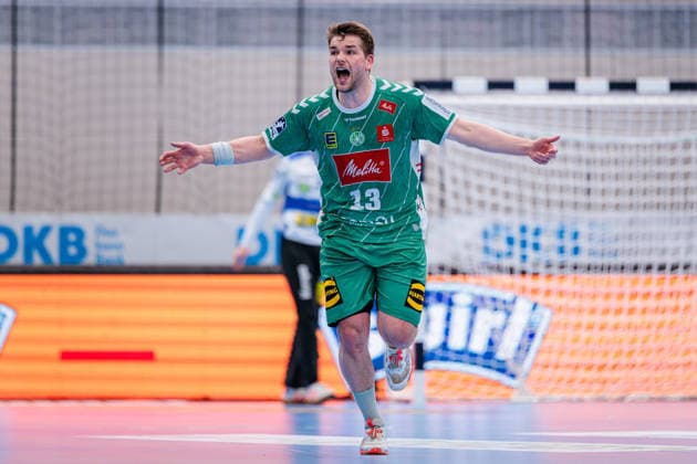 Ian Weber (GWD Minden, 13) im Jubel GER, GWD Minden vs. ThSV Eisenach, Handball, 1. Bundesliga, 29. Spieltag, Spielzeit 2025 2026, 24.04.2026 GER, GWD Minden vs. ThSV Eisenach, Handball, 1. Bundesliga, 29. Spieltag, Spielzeit 2025 2026, 24.04.2026 Minden Copyright: xEibner-Pressefoto JanxRollingerx EP_JSK