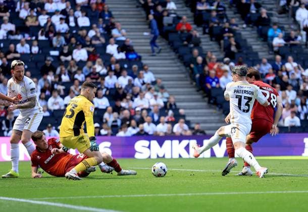 Callum Paterson of Milton Keynes Dons attempts a shot on goal Milton Keynes Dons v Tranmere Rovers, EFL Sky Bet League Two, Football, Stadium MK, Milton Keynes, UK - 25 Apr 2026Milton Keynes Stadium MK United Kingdom EDITORIAL USE ONLY No use with unauthorised audio, video, data, fixture lists, club league logos or live services. Online in-match use limited to 120 images, no video emulation. No use in betting, games or single club league player publications. Copyright: xGeorgexTewkesbury Shutterstockx 16838787ab