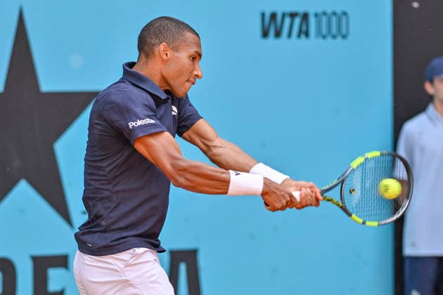 April 25, 2026, Madrid, Madrid, Spain: FELIX AUGER ALIASSIME of canada - ADIDAS during the Mutua Madrid Open 2026, ATP, Tennis Herren Masters 1000 and WTA, Tennis Damen 1000 tennis tournament, celebrated at Caja Magica on April 24, 2026 in Madrid, Spain. Madrid Spain - ZUMAc312 20260425_zsp_c312_267 Copyright: xOscarxManuelxSanchezx