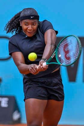 April 25, 2026, Madrid, Madrid, Spain: HALLEY BAPTISTE of united states during the Mutua Madrid Open 2026, ATP, Tennis Herren Masters 1000 and WTA, Tennis Damen 1000 tennis tournament, celebrated at Caja Magica on April 24, 2026 in Madrid, Spain. Mutua Madrid Open 2026 - Day 6 (04.25.26) - ZUMAc312 20260425_zsp_c312_405 Copyright: xOscarxManuelxSanchezx