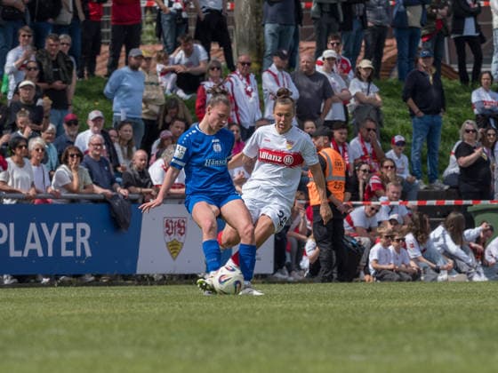 Lana Hubbeling (SV Meppen, 18), Nicole billa (VfB Stuttgart, 26) GER, VfB Stuttgart vs. SV Meppen, Fussball, 2. Frauen Bundesliga, 23. Spieltag, Spielzeit 2025 2026, 26.04.2026 GER, VfB Stuttgart vs. SV Meppen, Fussball, 2. Frauen Bundesliga, 23. Spieltag, Spielzeit 2025 2026, 26.04.2026 Stuttgart Copyright: xEibner-Pressefoto CarstenxSchwerx EP_CSG