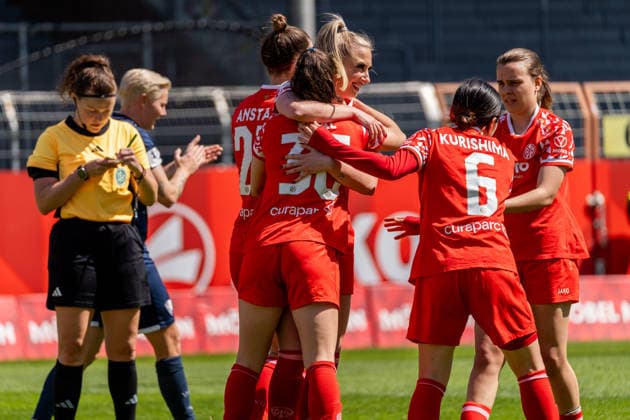 Jubel zum Tor zum 1:0 durch Vital Kats (1. FSV Mainz 05, 30), GER, 1. FSV Mainz 05 vs. VfL Bochum, Fussball, 2. Frauen-Bundesliga, 23. Spieltag, Saison 2025 2026, 26.04.2026, DFB REGULATIONS PROHIBIT ANY USE OF PHOTOGRAPHS AS IMAGE SEQUENCES AND OR QUASI-VIDEO, GER, 1. FSV Mainz 05 vs. VfL Bochum, Fussball, 2. Frauen-Bundesliga, 23. Spieltag, Saison 2025 2026, 26.04.2026 Mainz Copyright: xEibner-Pressefoto Jan-NiclasxGrox EP_JGG