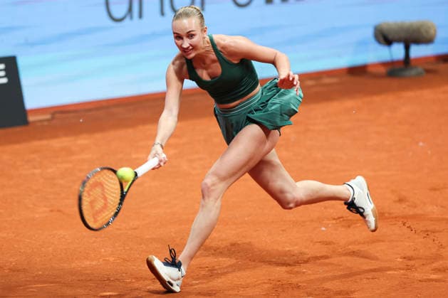 April 26, 2026, Madrid, Madrid, Spain: Anastasia Potapova of Austria plays against Jelena Ostapenko of Latvia during the Mutua Madrid Open 2026, ATP, Tennis Herren Masters 1000 and WTA, Tennis Damen 1000, at La Caja Magica on April 26, 2026 in Madrid, Spain. Mutua Madrid Open 2026 - Day 7 - ZUMAa181 20260426_zaa_a181_716 Copyright: xIrinaxR.xHipolitox