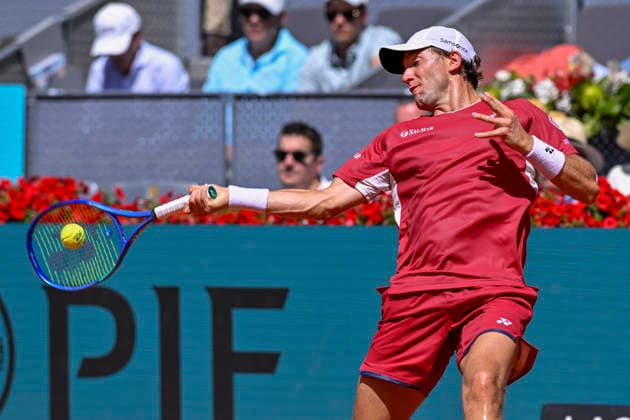 April 27, 2026, Madrid, Madrid, Spain: CASPER RUUD of norway - YONEX during the Mutua Madrid Open 2026, ATP, Tennis Herren Masters 1000 and WTA, Tennis Damen 1000 tennis tournament, celebrated at Caja Magica on April 26, 2026 in Madrid, Spain. Mutua Madrid Open 2026 - Day 8 (04.27.26) - ZUMAc312 20260427_zsp_c312_140 Copyright: xOscarxManuelxSanchezx
